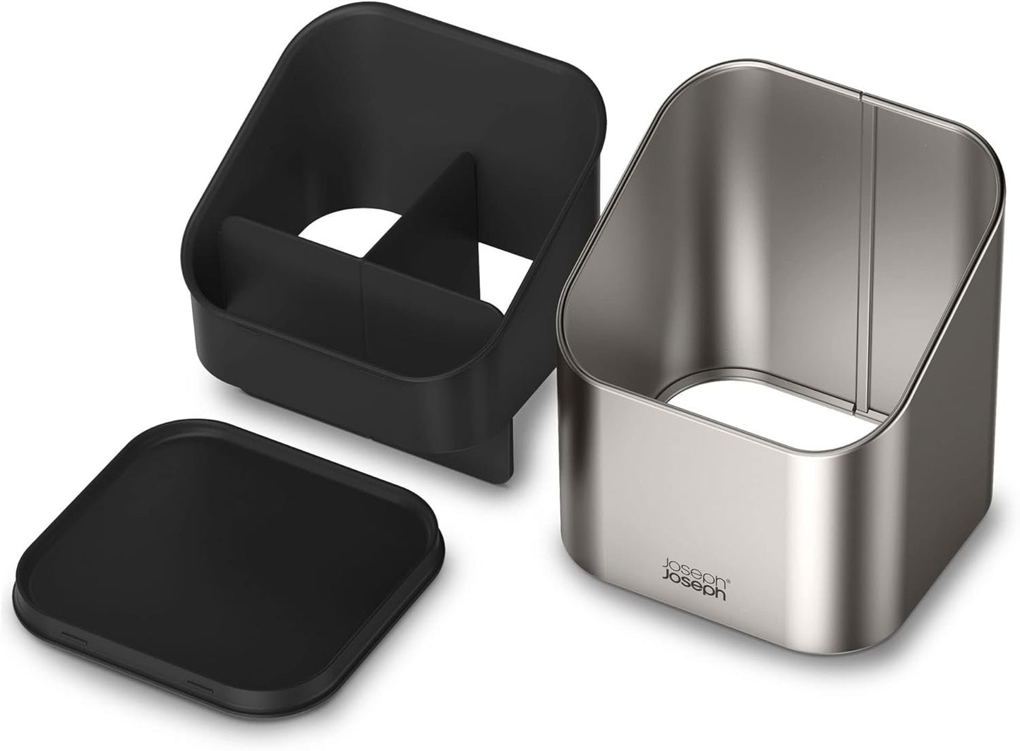 Joseph Joseph Surface Stainless Steel Utensil Holder with Large Capacity, Non-Slip Feet and Dividers, Fingerprint Proof Kitchen Utensil Holder and Gadgets - Grey