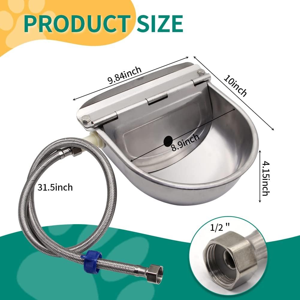 Lucky Farm Automatic Cattle Waterer Horse Sheep Goat Pig Dog Water Trough 4 in1 Livestock Watering Equipment (Water Bowl& Pipe &Adaptor &Mounting Screws)
