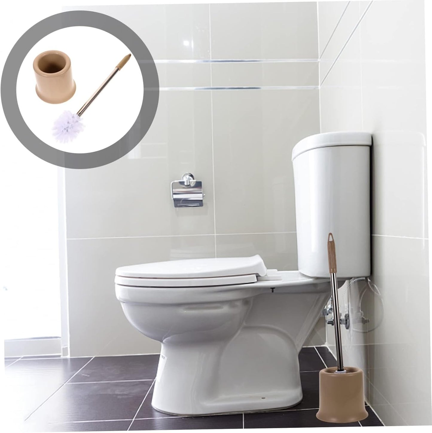 JEWEDECO Bathroom Cleaning Essential Stainless Steel Toilet Brush Holder Round Brush for Storage Stiff Bristle Long Handle Sanitary