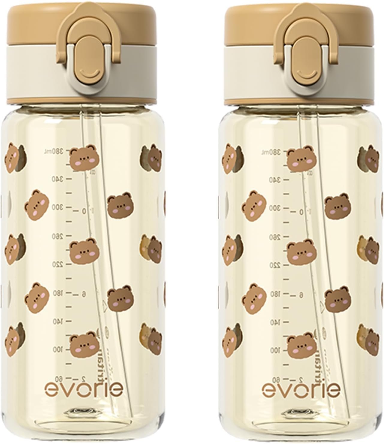 Evorie Tritan Kids Water Bottle for School with Straw,13oz BPA Free Drinking Cup ,Lightweight Leak Proof (2 pack)