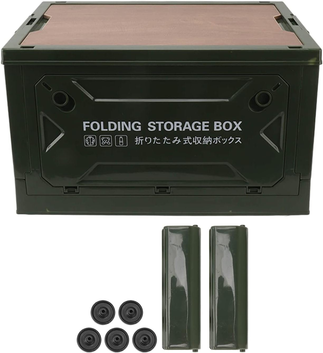 Wheeled Camping Storage Box, Folding 50L 100kg Load Multifunction Lidded Storage Bin Trunk Organizer with Lid, Camping Storage Containers for Outdoor Car Picnic Garage Home (OD Green)