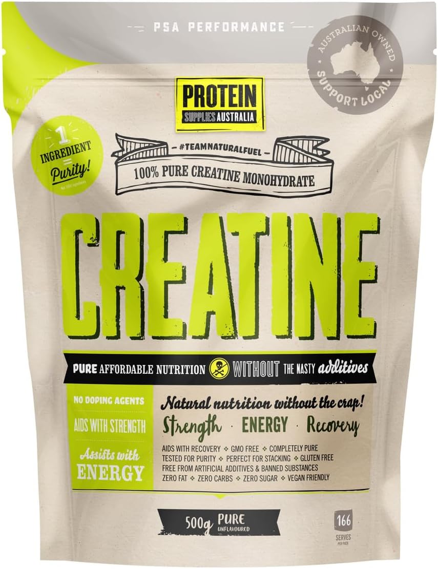 Protein Supplies Australia Pure Creatine Monohydrate Powder 500 g, Pure, 500 g