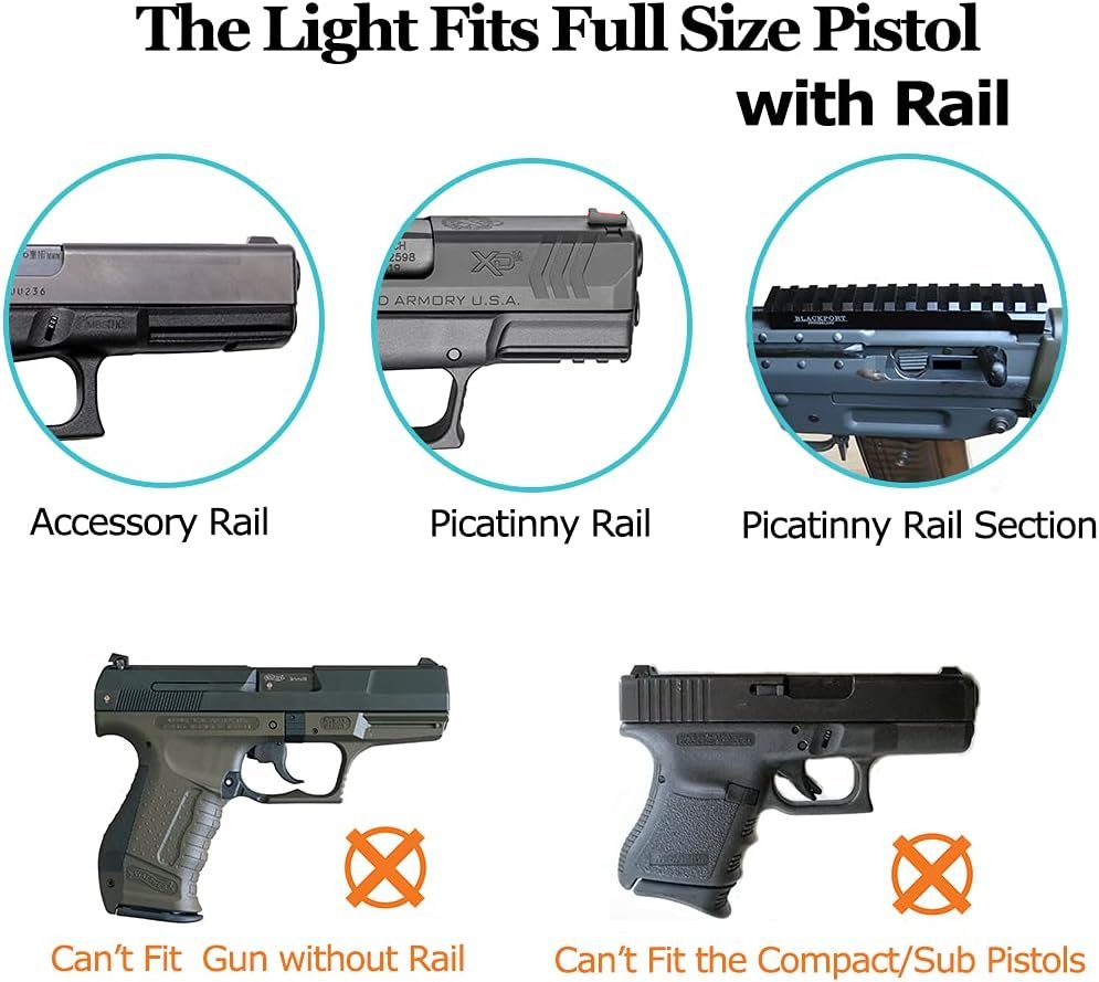 MCCC LED Tactical Flashlight 500 High Lumens,Rail Mount Pistol Light,Quick Release,fits Handgun, Airsoft Gun with Picatinny or Accessory Rail