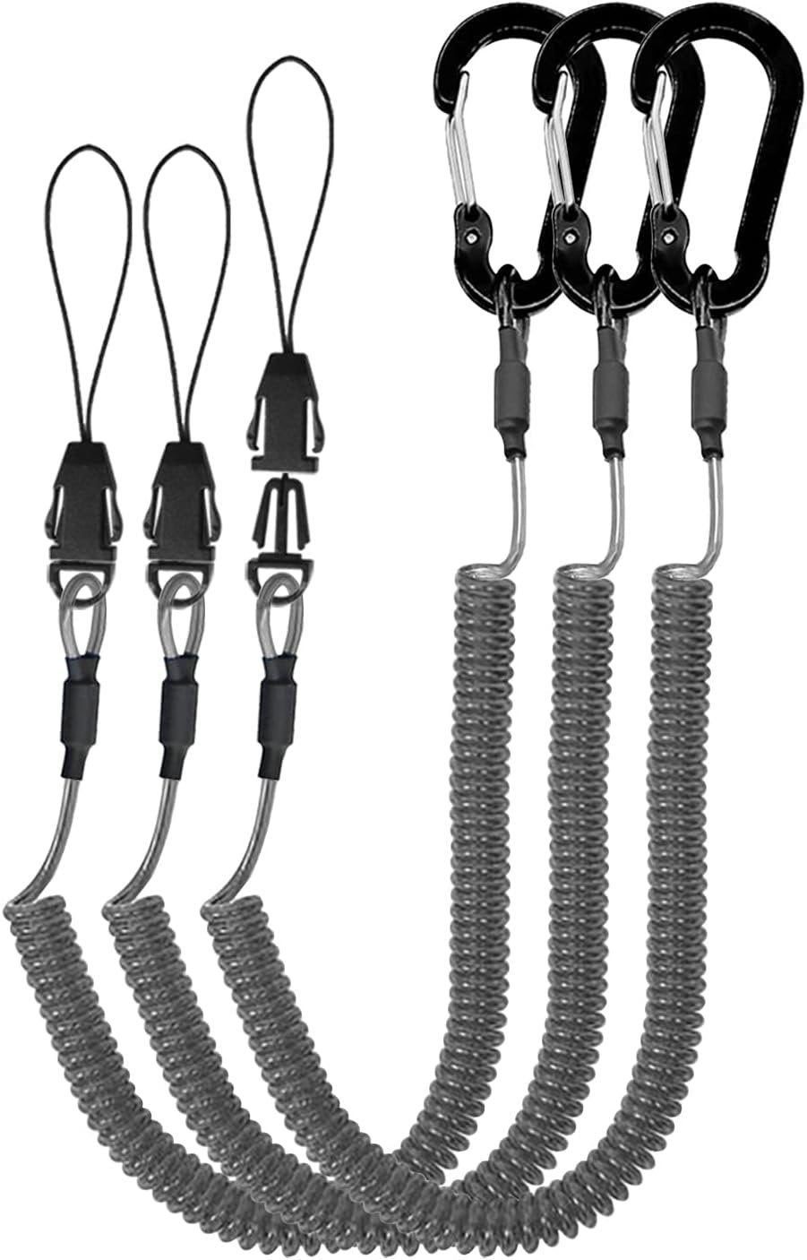 Lix&Rix Coiled Lanyards with Carabiner, Ring and Quick Release Detachable Buckle for Fishing Equipment Keys, Cards, Tools