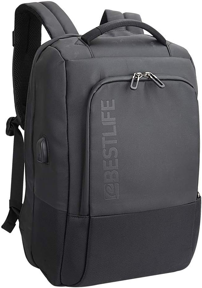 BESTLIFE Unisex-Adult (Luggage only) Briefcase Laptop Backpack for 15.6" with Security Features + USB Connector, Black, One_Size
