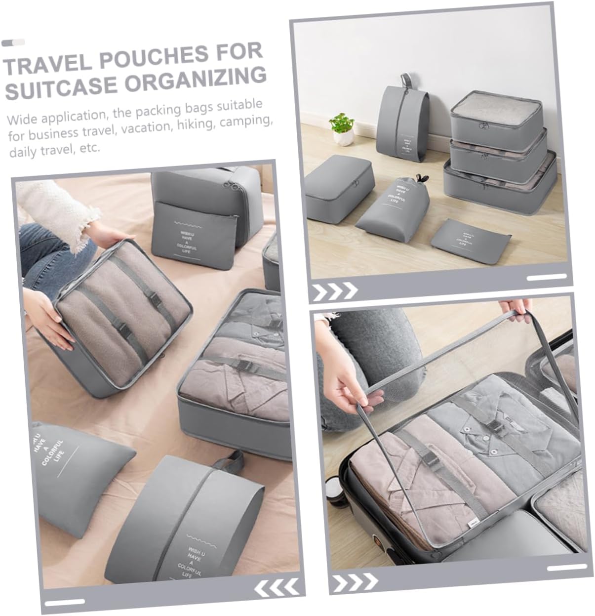 Healeved 1 set Travel Clothes Organizer Packing Bags for Shoes Toiletries Clothing Lightweight Durable Storage Pouches for Organization Grey