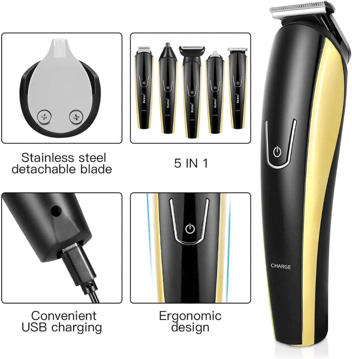 5-in-1 Beard Trimmer for Men - Hair Clippers Cordless, Electric Grooming Kit for Bear/Hair/Face/Nose/Ear, USB Rechargeable Waterproof Body Hair Trimmer for Quick Cut, Gifts for Husband Father