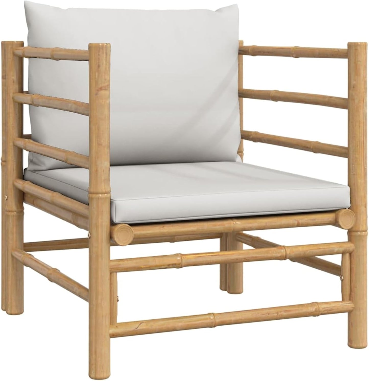 Homgoday Set Salotto da Giardino 8pz con Cuscini Grigio Chiaro bambù, Lettini Prendisole, Divano Letto Mobili, Lettini da Giardino, Lettino da Piscina da Esterno Piscina