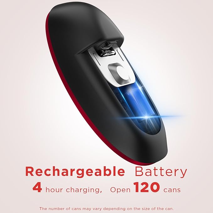 Ultrablade PRO Auto Stop Can Opener - Rechargeable Electric Can Opener for Kitchen for Seniors with Arthritis- One touch Side Cut Can Opener, Smooth Edge, Handfree, Portable Small Size, Red