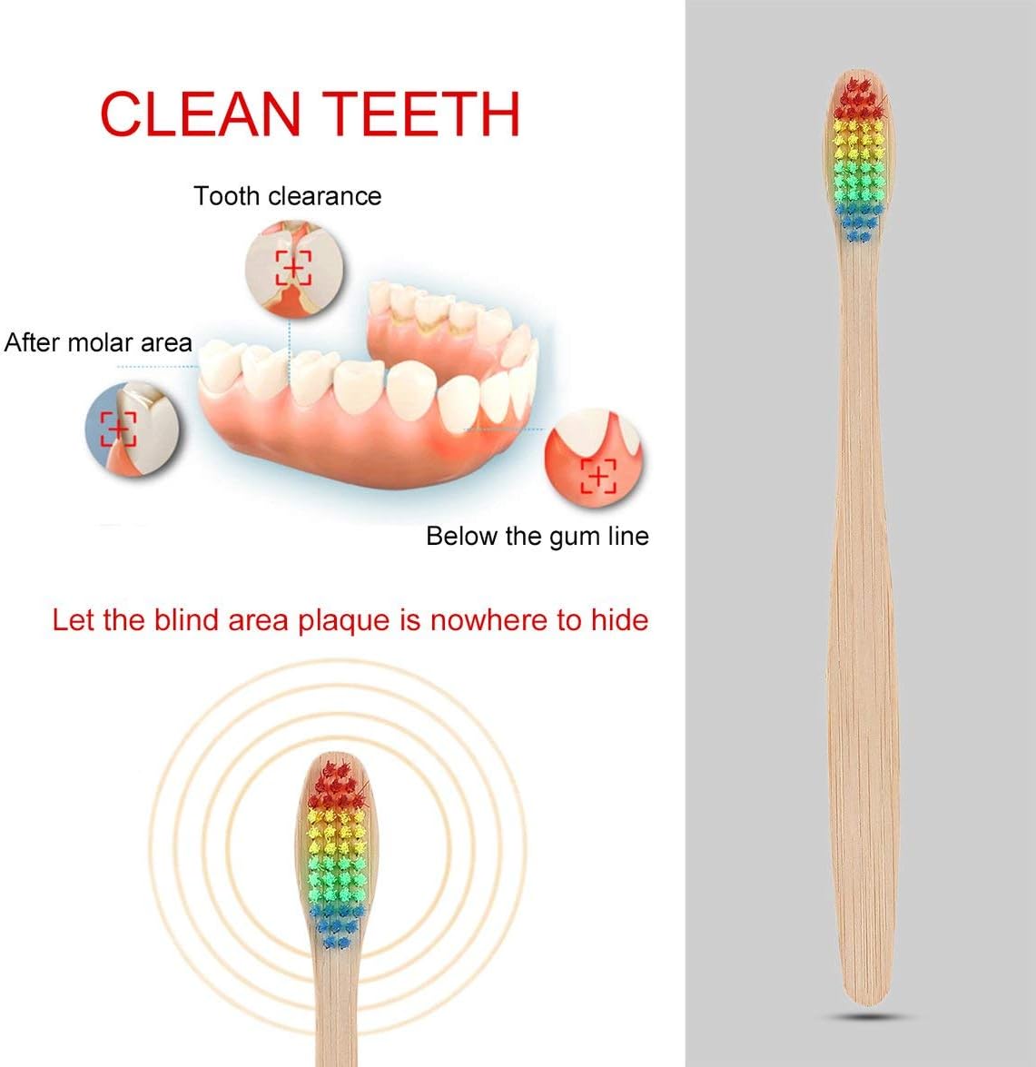 Colorful Hair + Bamboo Handle Toothbrush Environment Wooden Rainbow Bamboo Toothbrush Oral Care Soft Bristle Unisex - Wood Color+Colorful