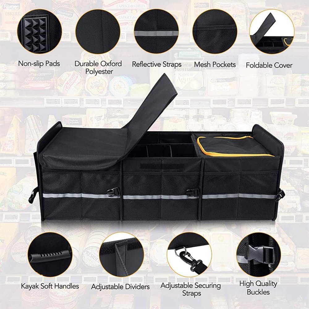 axGear Car Trunk Boot Storage Box Cargo Organizer Collapsible Adjustable Lid for Car SUV