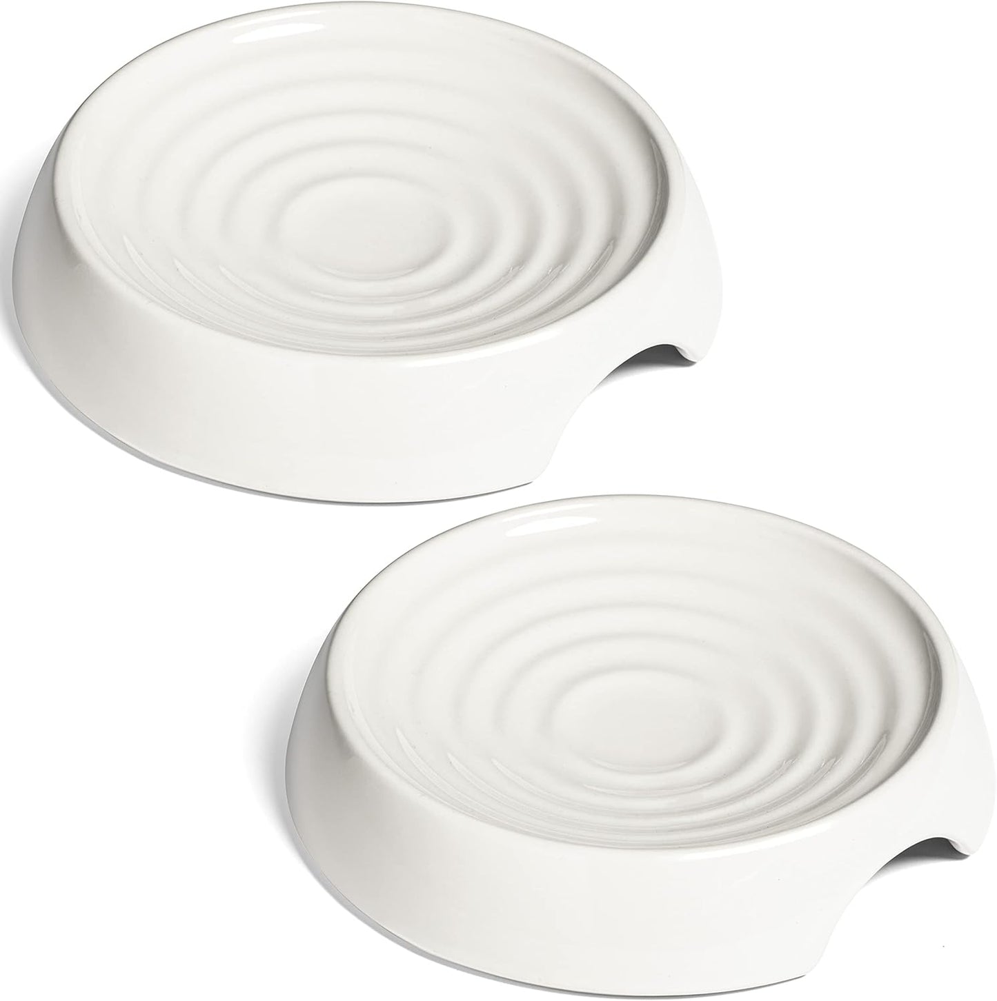 CatGuru Whisker Stress Free Food Bowl, Wide Non-Slip Shallow Dish for Feeding & Watering, Relieves Fatigue (Set of 2, Ceramic, White)