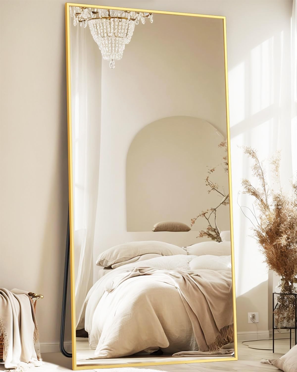 Antok Full Length Mirror, 71"x32" Floor Mirror, Floor Standing Freestanding Full Body Mirror with Stand for Bedroom, Hanging Mounted for Living Room Cloakroom, Gold