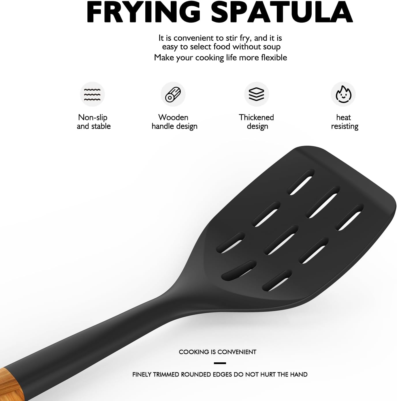 Silicone Cooking Utensils - Kitchen Utensil Set with Holder,Slotted/Solid Spoon,Turner,Spatula,Pasta Server,Deep Soup Ladle,Wooden Handles Kitchen Gadgets Tools Set,Non-Stick Cookware Friendly (Grey)