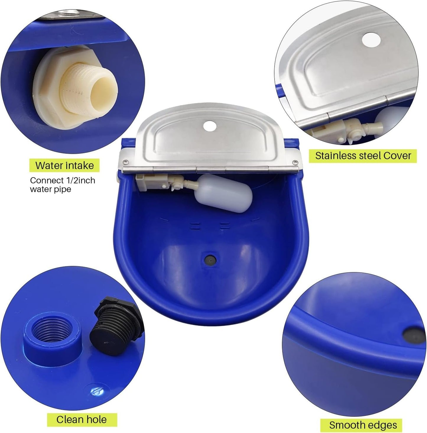 MINYULUA Automatic Waterer Bowl Large Horse Waterer with Float Valve and Drain Plug Automatic Water Feeder Dispenser Bowl for Sheep Dog Horse Cow Pig Plastic (Dark Blue)