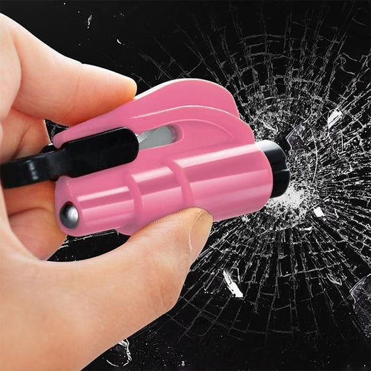 2-in-1 Escape Tool Window Safety Hammer Seatbelt Cutter Portable Glass Breaker Keychain for Land, Underwater Emergency… (pink)