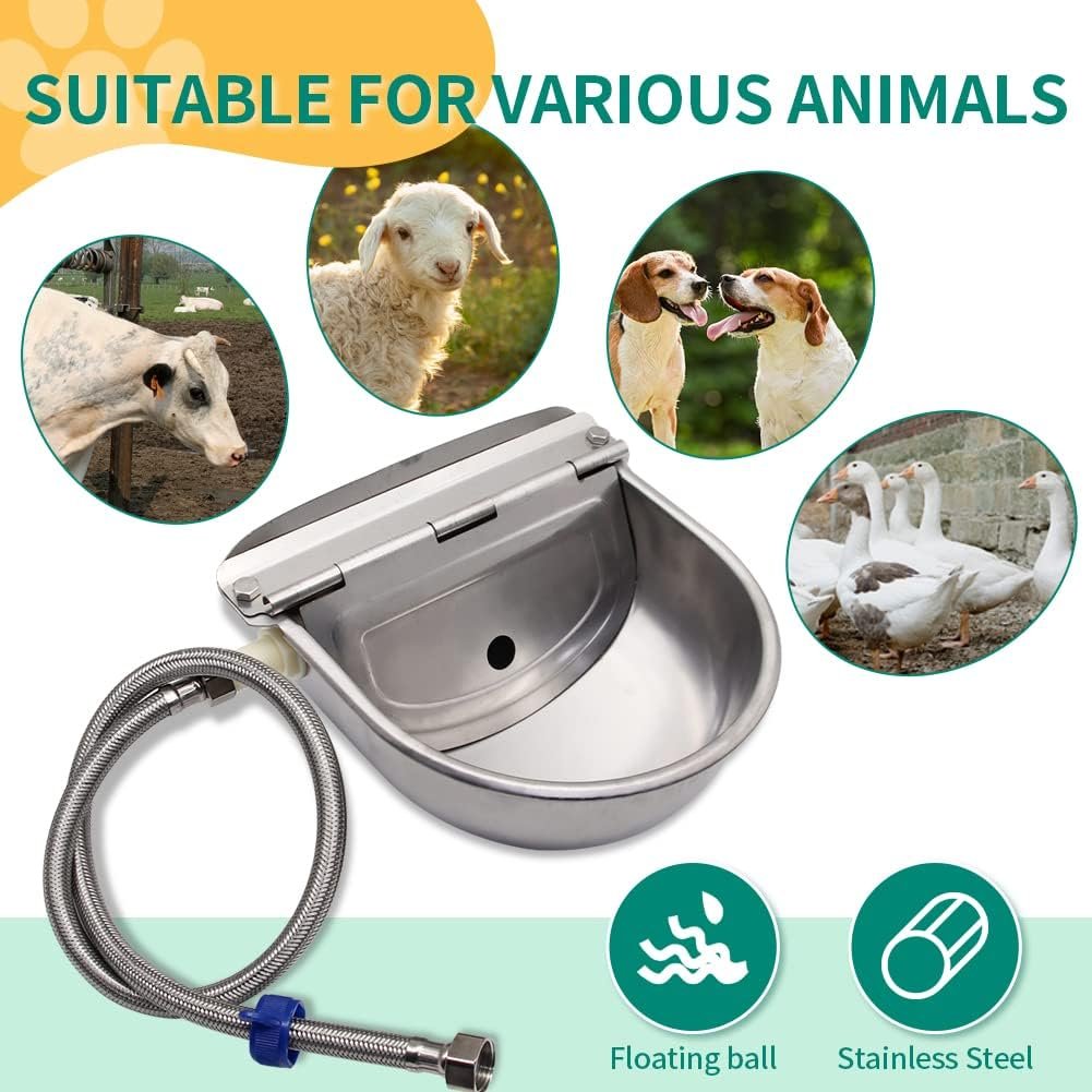Lucky Farm Automatic Cattle Waterer Horse Sheep Goat Pig Dog Water Trough 4 in1 Livestock Watering Equipment (Water Bowl& Pipe &Adaptor &Mounting Screws)