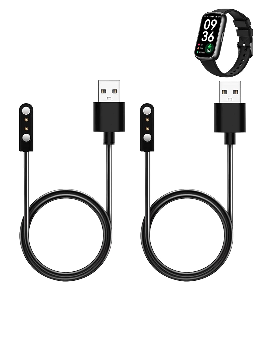 WUNIAK Charging Cable for Sanorum C5S Health Fitness Tracker for Men Women, Magnetic USB Flexible Charging Cable Accessories for Sanorum C5S Health Fitness Tracker for Men Women,(2 Pack)