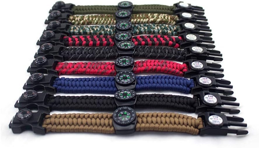 21 in 1 Survival Bracelet, 7 Core Paracord Emergency Sports Wristband Gear Kit Waterproof Compass, SOS LED Light, Thermometer, Rescue Whistle, Fire Starter Multi-Tool Wilderness Adventure Accessories, Nylon