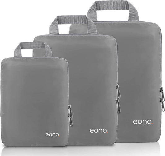 Amazon Brand - Eono 3/4/6 Set Compression Packing Cubes, Travel Luggage Organiser Set, Travel Cubes, Extensible Organizer Bags for Travel Suitcase Organization, Set of 3, Grey, M