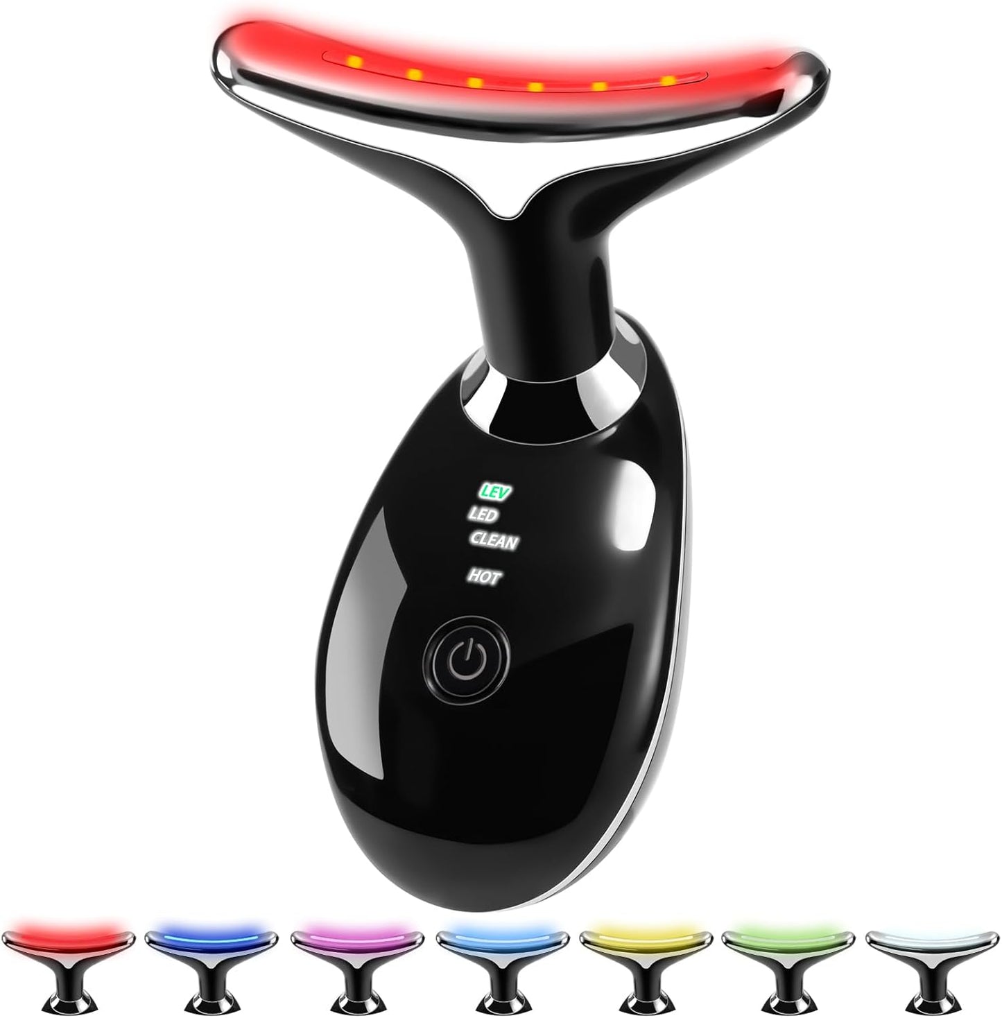 Face Neck Beauty Device, 7 Color Led Face Neck Massager,Multifunctional Facial Skin Care Tool, Ideal for Home Skin Care (Black)