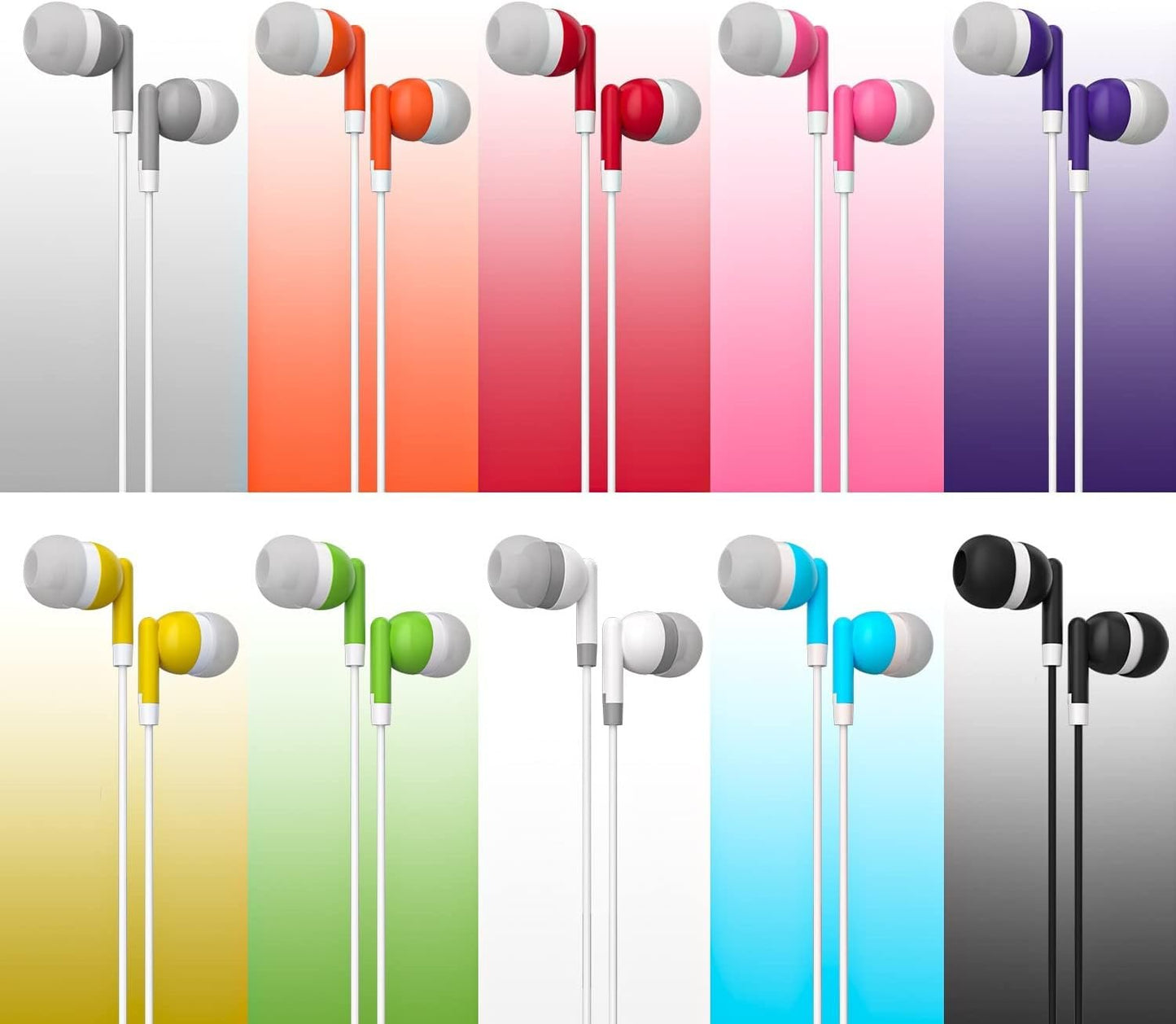 Maeline Bulk Earbuds with 3.5 mm Headphone Plug - 10 Pack - Multi