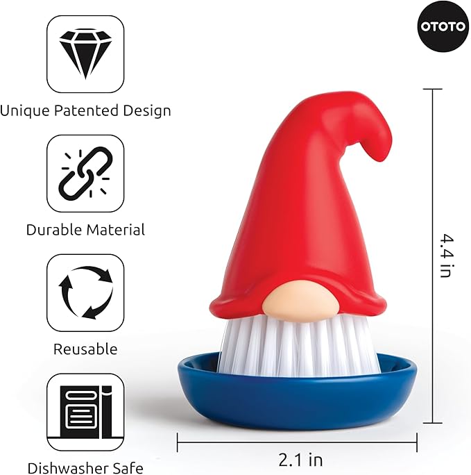 New! Beardy Gnome Dish Brush by Ototo - Dish Scrub Brush, Gnomes, Quirky Gifts, Dish Brush, Cute Kitchen Accessories, Funny Kitchen Gadgets, Vegetable Brush, Cute and Useful Gifts for Women
