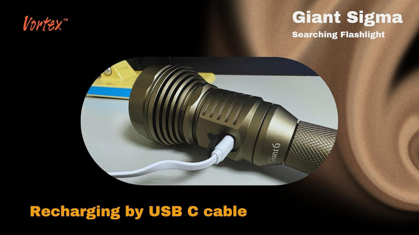 Serpent Giant σ Tactical Aluminum Searching Type C USB Recharging Powerful Long Bean Range Charging Indication Tactical Function Rechargeable Battery Flashlight
