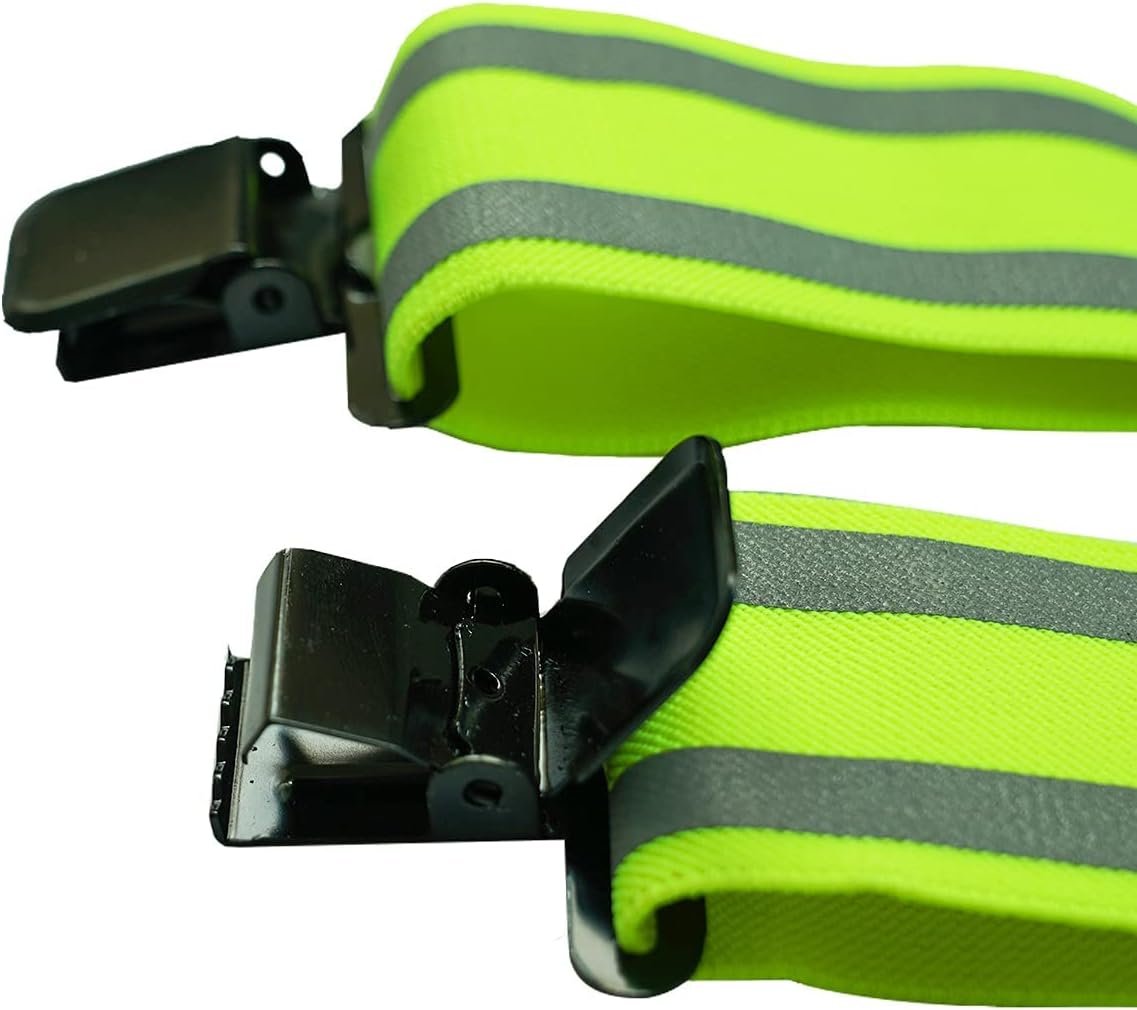 MELOTOUGH Tool Belt Suspenders Reflective Safety Suspenders With Fully Elastic 2 inch Wide Y back Heavy Duty Suspenders, Lime Green, one size fits most