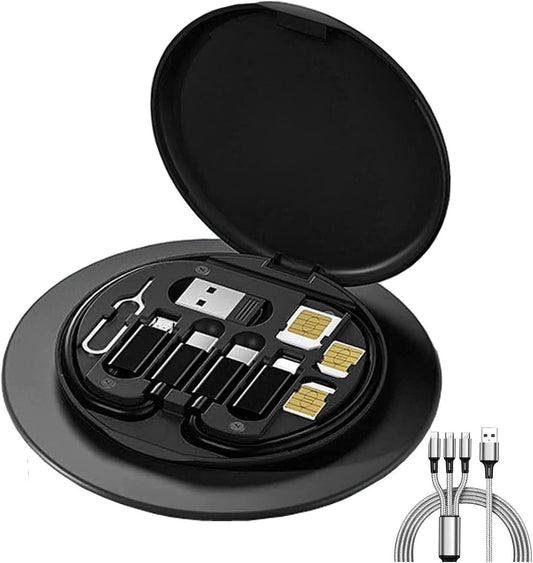 2023 New 9 in 1 Cable Case,USB Adapter Cable Conversion Storage Box,Multi Charging Cable Adapter Kit,60W Fast Charge USB Type-C Micro Cable Lightning (with Charger Cable) (Color : Black, Size : 1pc