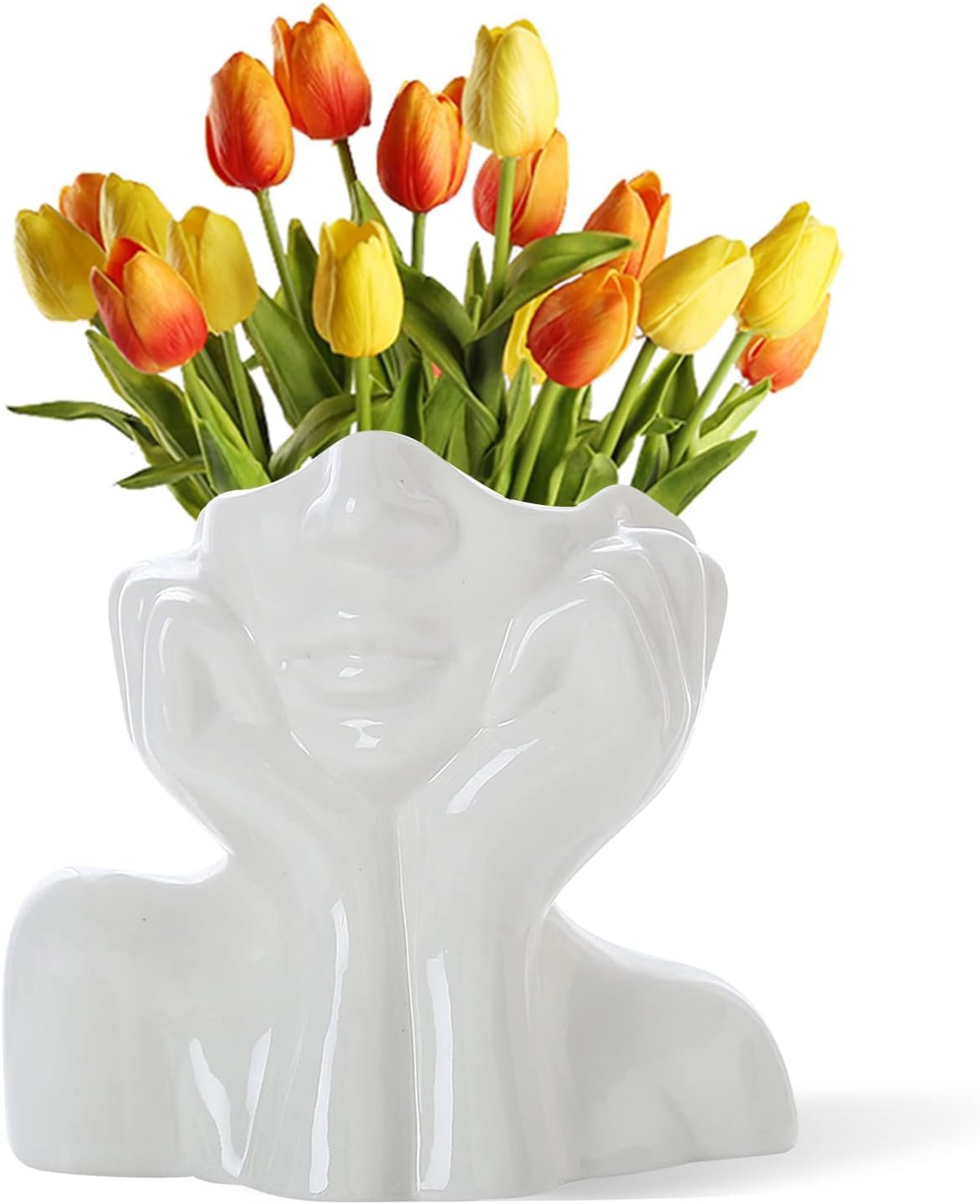 CEMABT Ceramic Woman Body Face Vase, Small Decorative Unique Modern Minimalism Nordic Flower Vase for Living Room Table Decoration, Small White Head Vase and Body Vase Female Form.(Style-C)