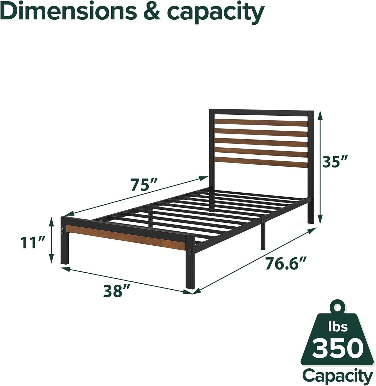 Zinus Kai Bamboo and Metal Platform Bed Frame with Headboard/No Box Spring Needed/Easy Assembly, Twin