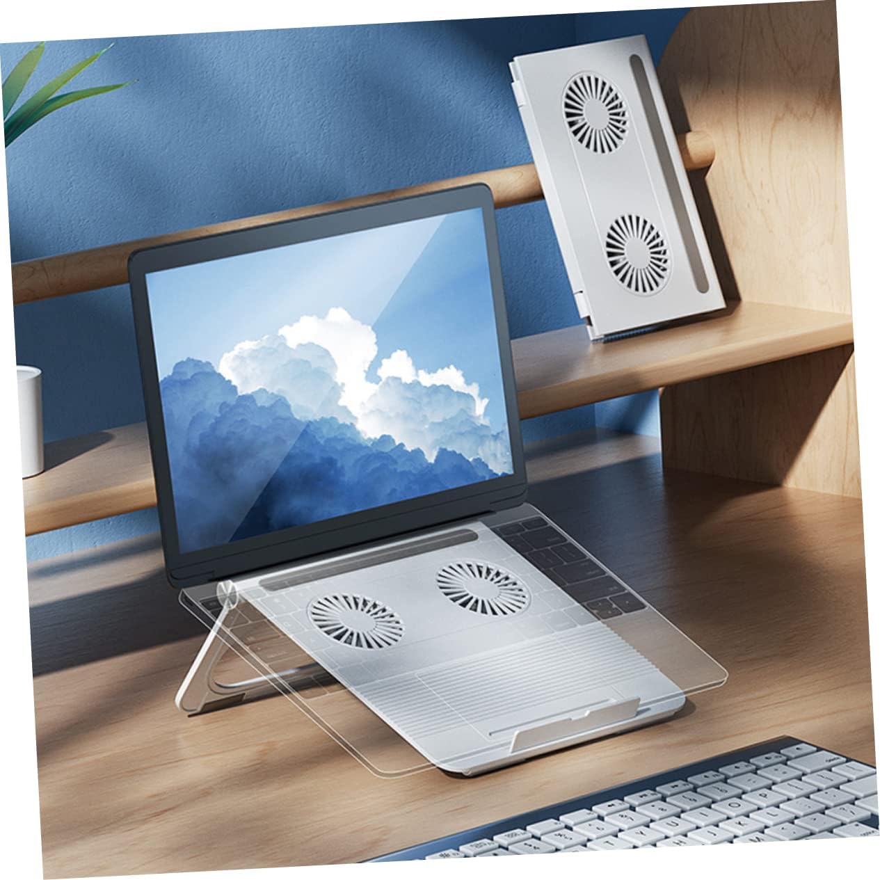LABRIMP Laptop Stand with Height and Dual Cooling Fans Multipurpose Notebook Holder for Enhanced Stability and Ergonomics Compatible with All Laptops