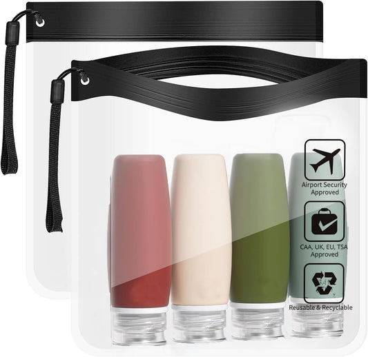 2/4 Pack TSA Approved Clear Travel Toiletry Bag - H HOME-MART Leakproof Airport Security Liquid Bag 20 x 20cm, Travel Accessories Makeup Essentials Clear Tsa Approved Travel Toiletry Bag for Men Women