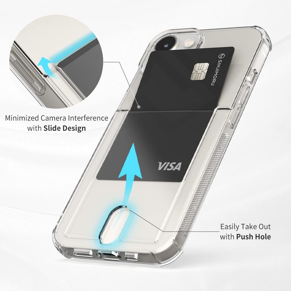 Air-Tip TPU Phone Case with Card Holder, Sinjimoru Slim Fit Clear Phone Wallet Case for Apple iPhone 12 13 14 Cell Phone Cover as Credit ID Card Sleeves. Air-Shield with Card Slot iPhone 14 Plus