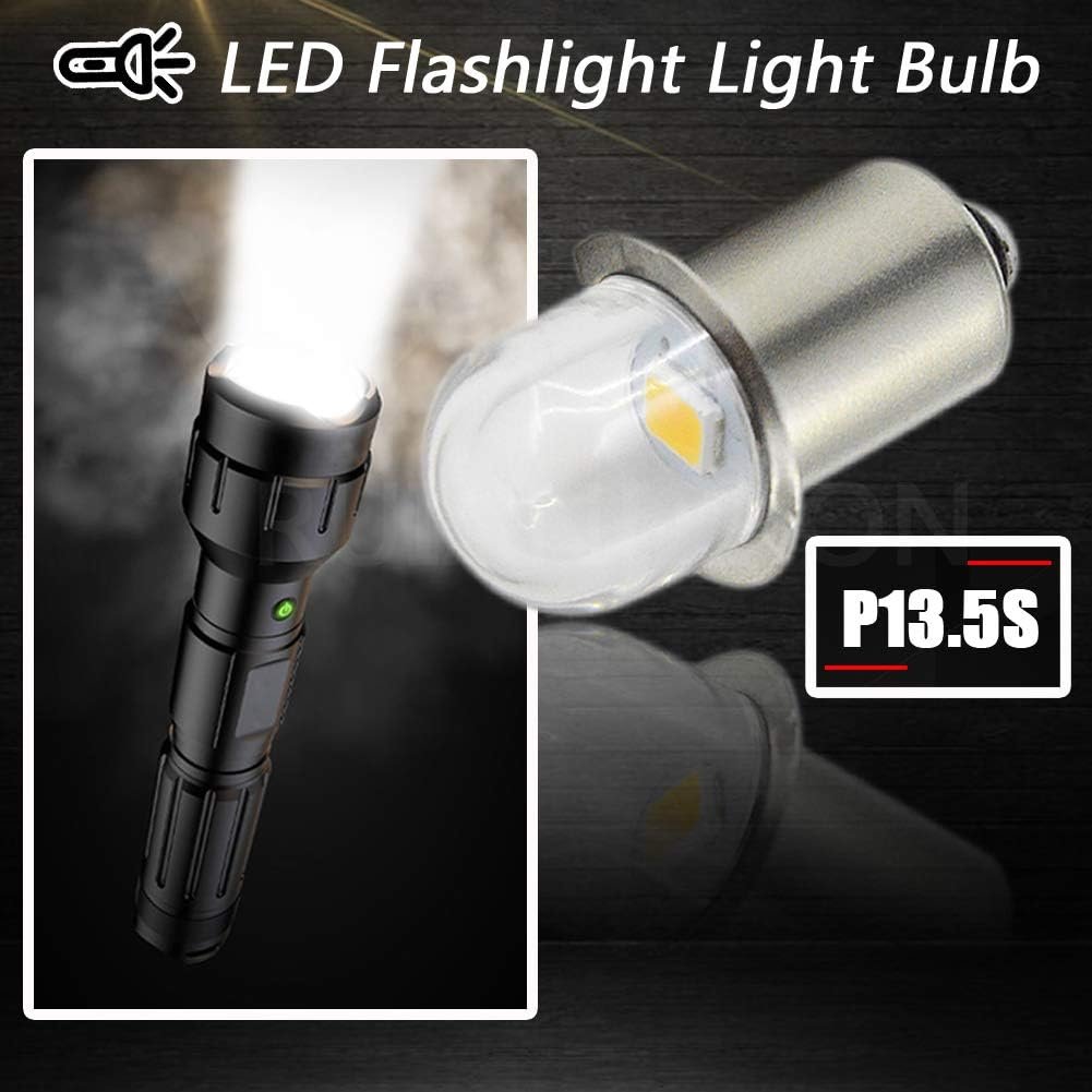 Ruiandsion 18V Upgrade LED Flashlight Bulb P13.5S Base Socket White LED Bulbs Replacement for Headlamp Flashlight Torch Lights,Non-Polarity (Pack of 5)