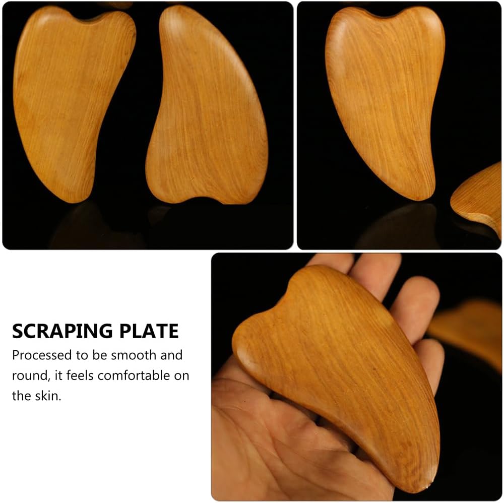 2pcs Wooden Scraping Massage Tool Heart- shaped Wood Face Scraping Board Facial Body Care Scraping Plate Therapy Tool, Anti , Manual Muscle Wood Therapy