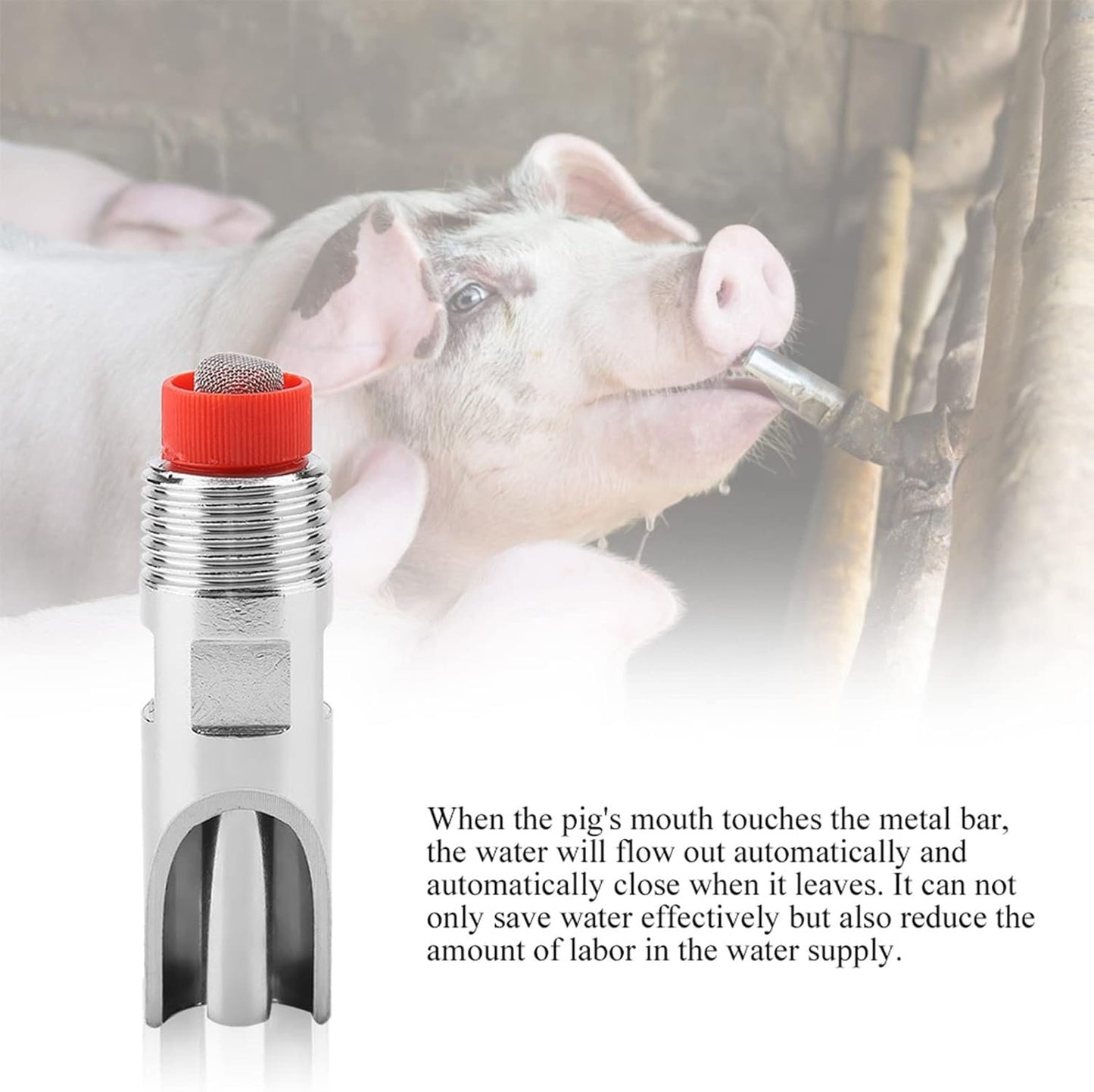 5pcs Water Nippler Stainless Steel Automatic Animal Drinker Tool Easy to Use and Maintain Feeding Watering Set Red Cap Duckbilled Home Farm Drinking Supplies