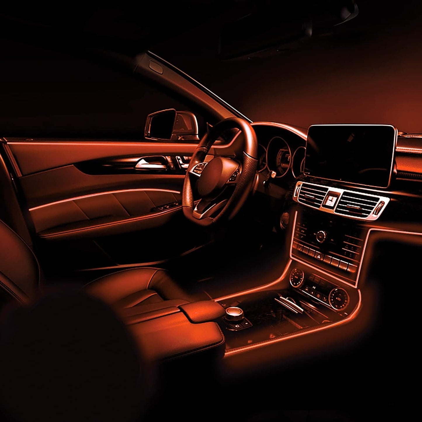 EL Wire Car LED Interior Lights Strip USB Neon Wire Lights 197 inch 6mm Sewing Edge Glowing EL Wire Lights for Car Ambient Lighting Kit 5M/16.5ft Car Decorations LED Lights for Car Interior (Orange)