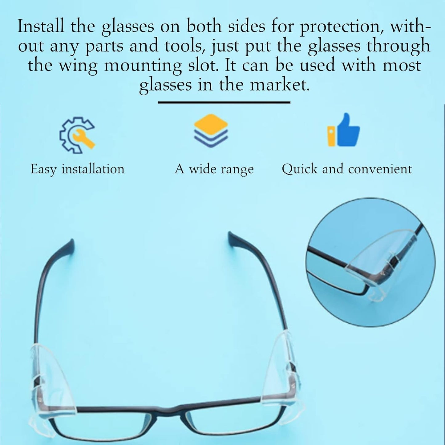 SenZee Glasses Side Shields, 2 Pairs Transparent Glasses Side Protector, Fits Small to Medium Eyeglasses, Easy to Use, Protective