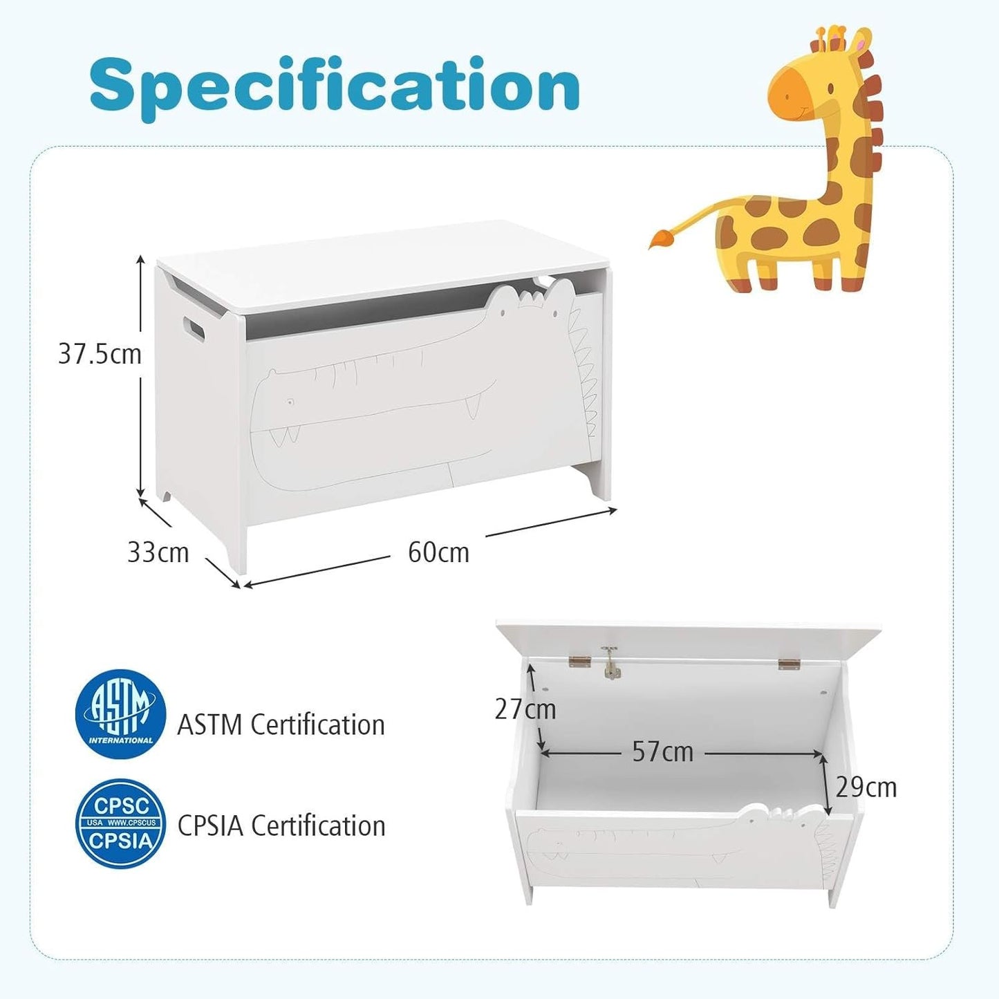HONEY JOY Kids Toy Box Storage Chest, Wooden Trunk Bench w/Safety Hinge, Children Storage Cabinet w/Handles, Flip-Top Home Organiser Toy Bench Box for Kid’s Room Playroom Bedroom Living Room (White)