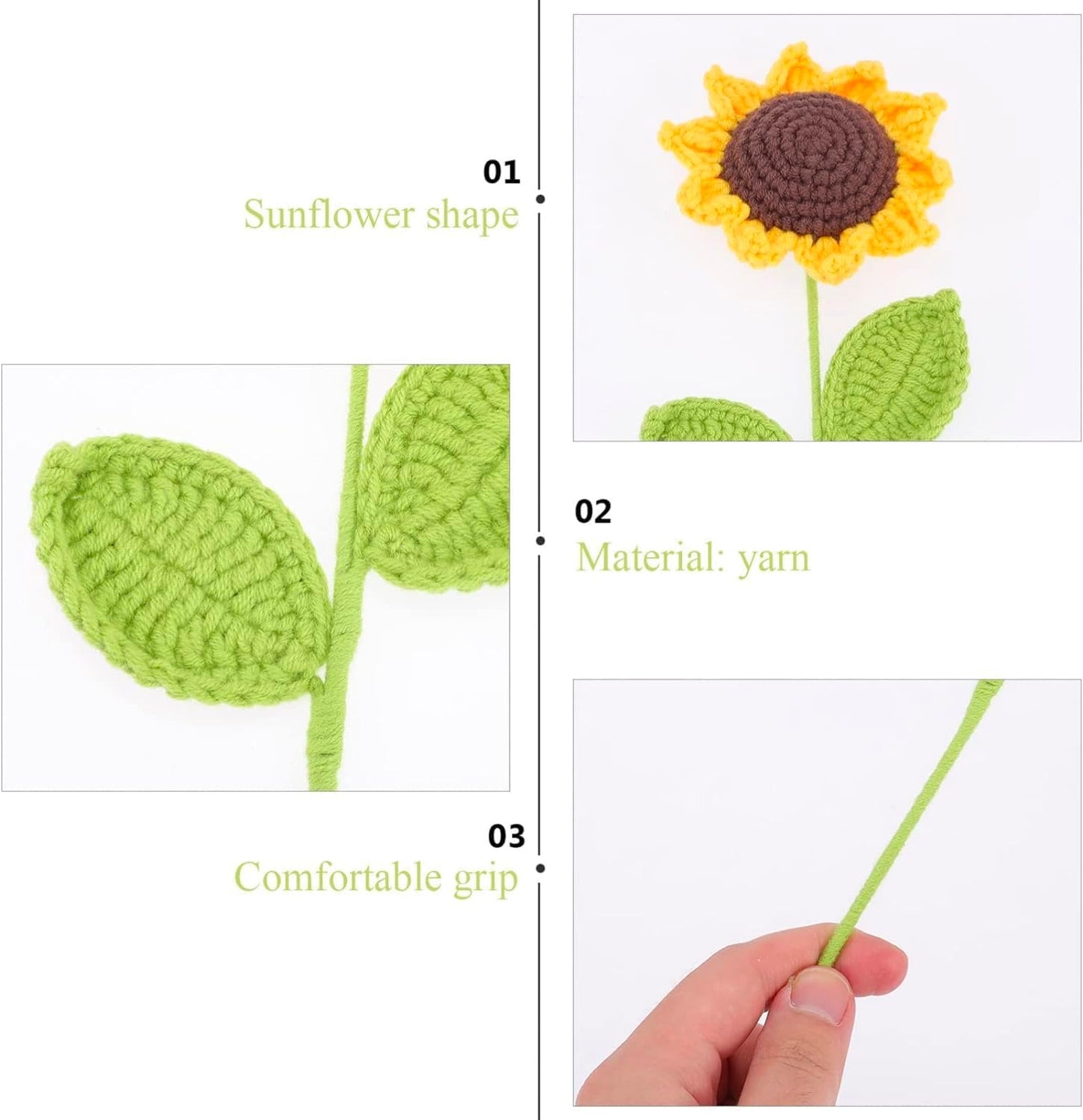Ozfuns 3 Pcs Knitting Crochet Flowers Bouquet Handmade Sunflower Decor by Cotton Artificial Flowers Bouquet Handmade Home Decor Girl Gift