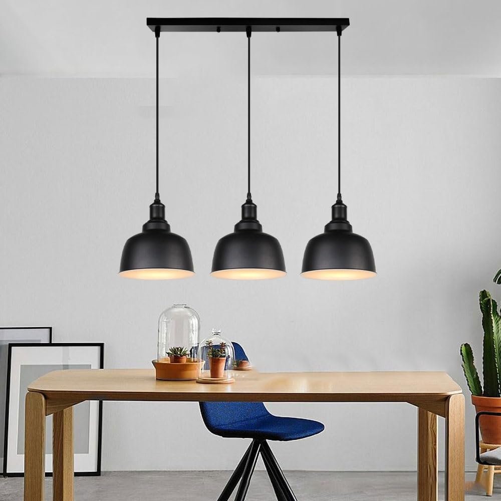 KEFA Modern Minimalist Battery Operated Pendant Light, Black Wireless Adjustable Pendant Lighting with Remote & Blub, No Wiring Ceiling Hanging Light for Kitchen Island Dining Table Living Room Barn C
