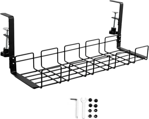 Easy to install desk organizer is designed for efficient workspace organization without drilling under desk cable management tray