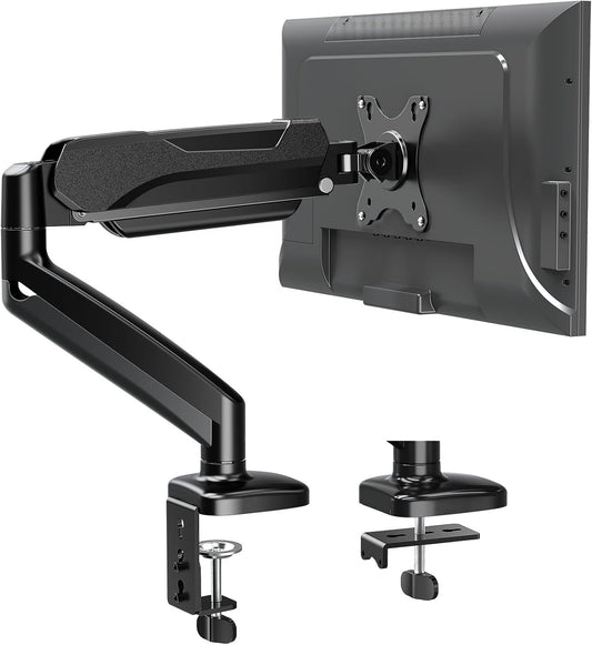 MOUNTUP Single Monitor Desk Mount, Adjustable Gas Spring Monitor Arm Support Max 32 Inch, 4.4-17.6lbs Screen, Computer Monitor Stand Holder with Clamp/Grommet Mounting Base, VESA Mount Bracket, MU0004