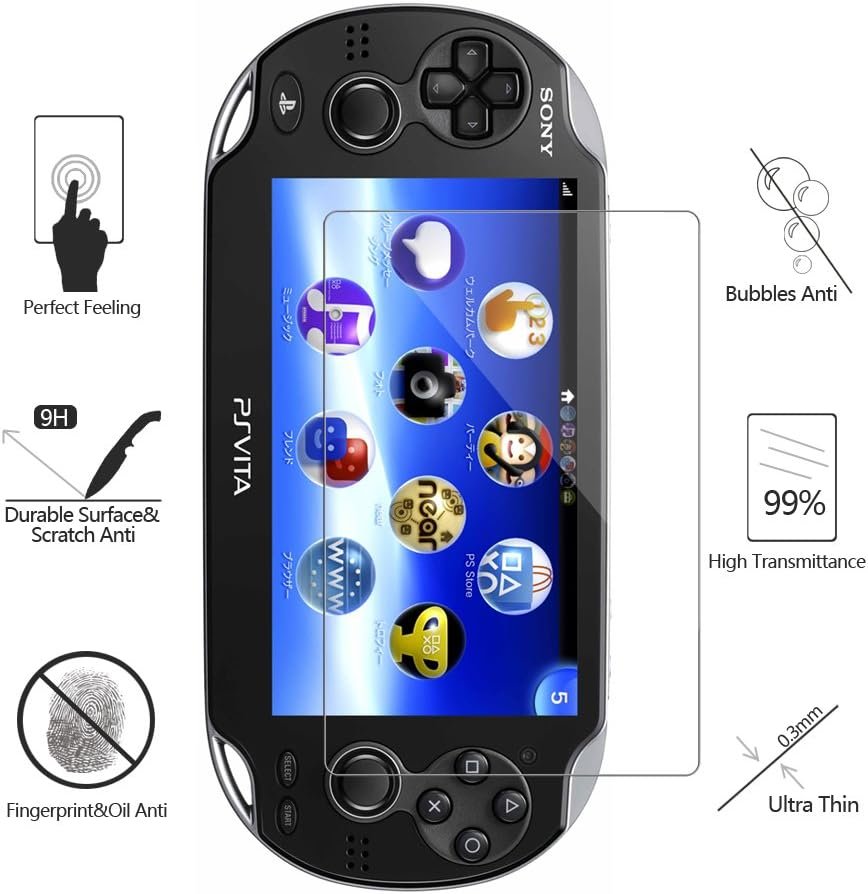 (4-Pack) Screen Protectors for Sony PlayStation Vita 1000 with Back Covers, Akwox 9H Tempered Glass Front Screen Protector and HD Clear Crystal PET Back Screen Protective Film for PS Vita PSV 1000