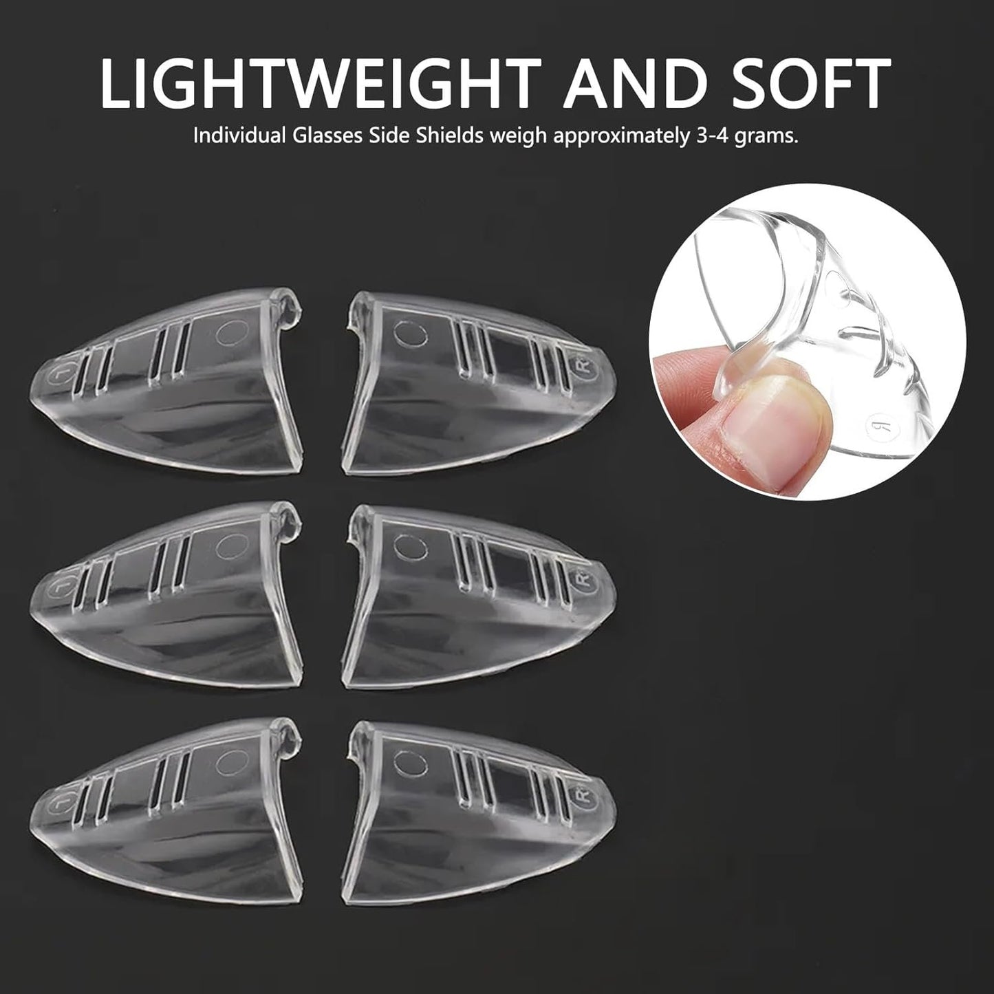 Safety Glasses Side Shields, 3 Pairs Eye Protection Flexible Anti Slip on Clear Side Shield, Side Shields for Glasses Fits Small to Medium Eyeglasses