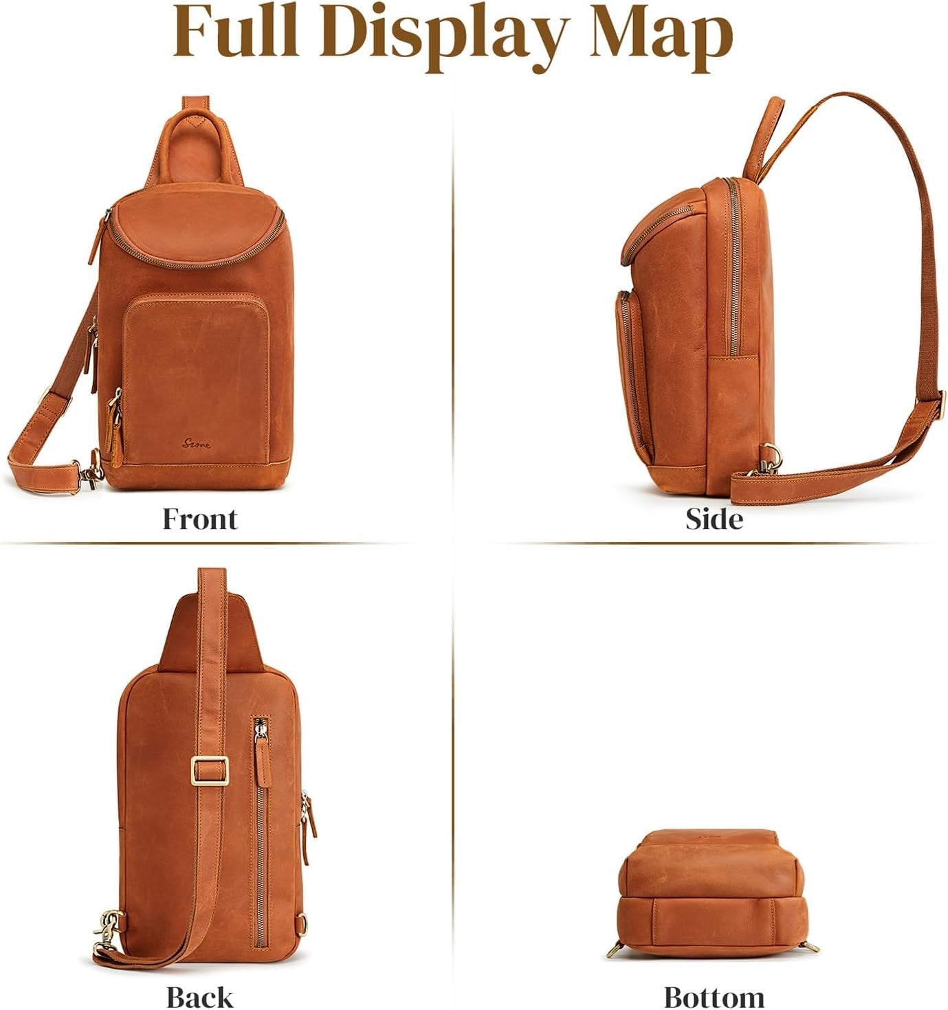 S-ZONE Sling Bag for Women Men Genuine Leather Vintage Crossbody Chest Bags Backpack Daypack Outdoor Travel