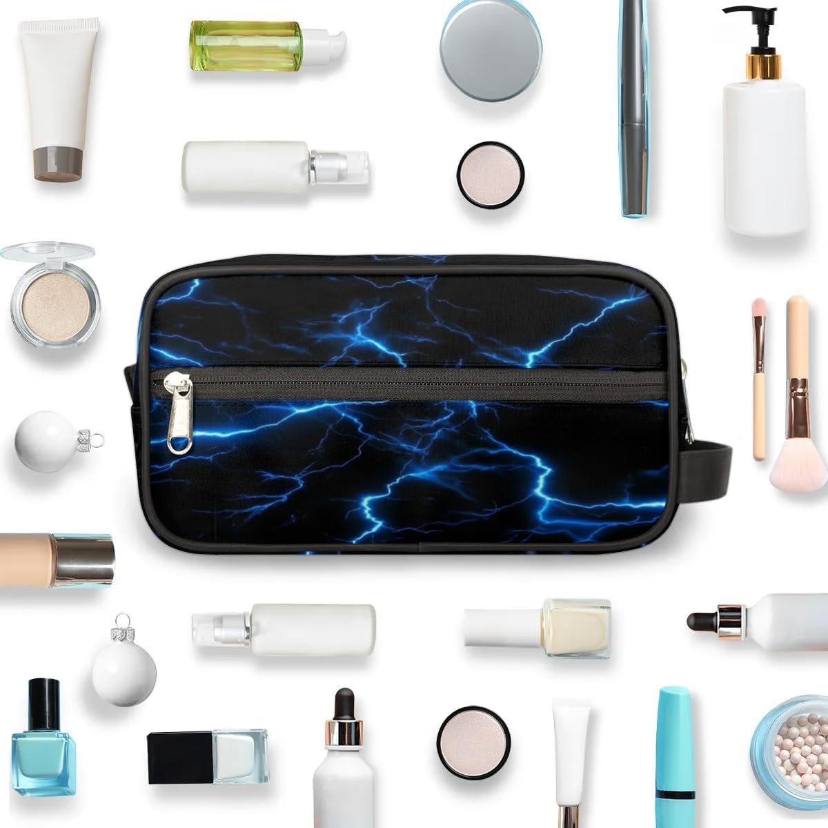 Blue Lightning Bolt Hanging Toiletry Bag,Travel Hygiene Kits for Boys Mens,Waterproof Makeup Carry-on Bags,Cosmetic Bag,TSA Approved Shave Dopp Kit for Toiletries Shower Bathroom Accessories Gifts,
