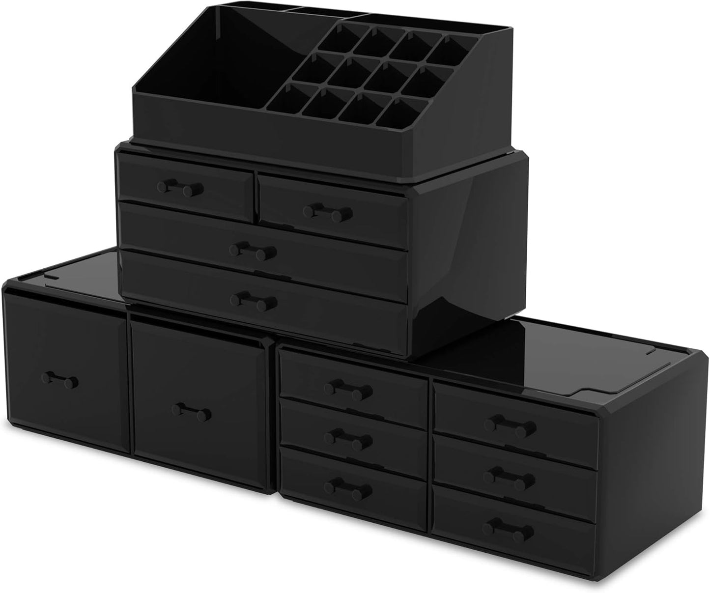 Readaeer Makeup Cosmetic Organizer Storage Drawers Display Boxes Case with 12 Drawers (Black)